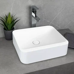 Vasque salle de bain semi-encastrée rectangulaire 45 cm en Pierre de synthèse finition mat - Hanaé