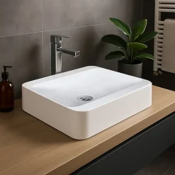Vasque salle de bain semi-encastrée rectangulaire 45 cm en Pierre de synthèse finition mat - Hanaé