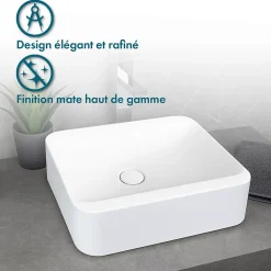 Vasque salle de bain semi-encastrée rectangulaire 45 cm en Pierre de synthèse finition mat - Hanaé