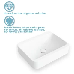 Vasque salle de bain semi-encastrée rectangulaire 45 cm en Pierre de synthèse finition mat - Hanaé