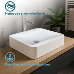 Vasque salle de bain semi-encastrée rectangulaire 45 cm en Pierre de synthèse finition mat - Hanaé