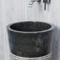 Vasque salle de bain sur pied en pierre Florence noir
