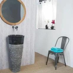 Vasque salle de bain sur pied en pierre Florence noir