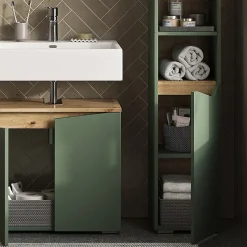 Vicco Vert/Artisan 30x180cm avec portes et compartiments ouverts
