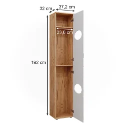 Vicco Armoire à linge Chêne doré/blanc brillant 37.2x192cm