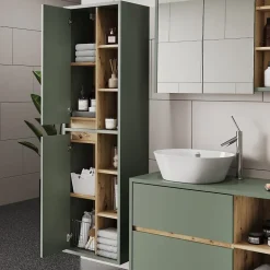 Vicco Armoire de salle de bain Vert/Anthracite 50x170cm avec des étagères ouvertes