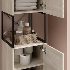 Vicco Armoire de salle de bain Chêne/noir 36x185cm avec 2 portes
