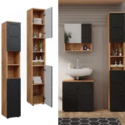 Vicco Armoire de salle de bain Anthracite avec structure en nid dabeille 30x192cm