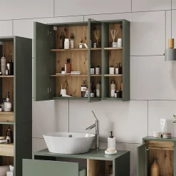 Vicco Armoire de toilette Vert/Artisan 80x75cm avec des étagères ouvertes