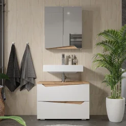 Vicco Armoire de toilette Blanc/Artisan 60x67cm avec étagère réglable en hauteur