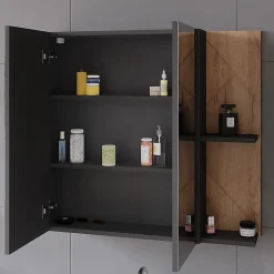 Vicco Armoire de toilette Anthracite/chêne doré 80x75cm
