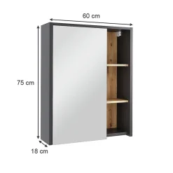 Vicco Armoire de toilette Gris/Artisan 60x75cm avec des étagères ouvertes