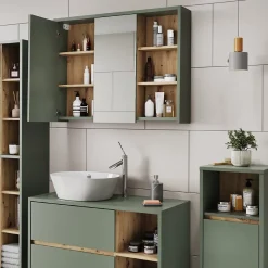 Vicco Armoire de toilette Vert/Artisan 100x75cm avec des étagères ouvertes