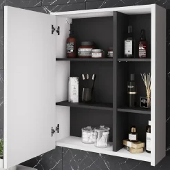 Vicco Armoire de toilette blanc/gris 60x75cm avec étagères ouvertes