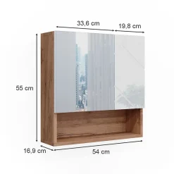 Vicco Armoire de toilette Blanc brillant/Chêne doré 54x55cm