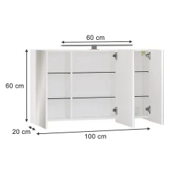 Vicco Armoire de toilette Blanc 100x60cm avec 3 portes et éclairage LED