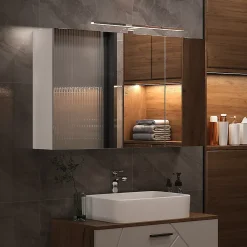 Vicco Armoire de toilette Blanc 100x60cm avec 3 portes et éclairage LED