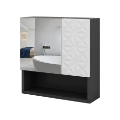 Vicco Armoire de toilette Noir 54x55cm avec porte et compartiments ouverts