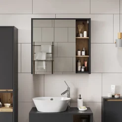 Vicco Armoire de toilette Gris/Artisan 80x75cm avec des étagères ouvertes