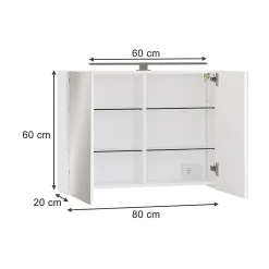 Vicco Armoire de toilette Blanc 80x60cm avec éclairage LED