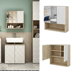 Vicco Armoire de toilette Blanc 54x55cm avec porte et compartiments ouverts