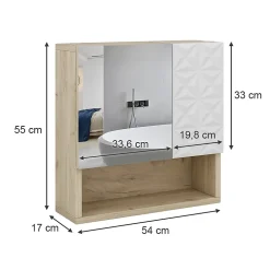 Vicco Armoire de toilette Blanc 54x55cm avec porte et compartiments ouverts