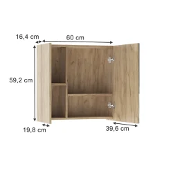 Vicco Armoire de toilette Chêne de force doré 60x59.2cm Avec étagères et 1 porte miroir