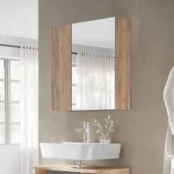 Vicco Armoire de toilette Chêne de force doré 60x59.2cm Avec étagères et 1 porte miroir