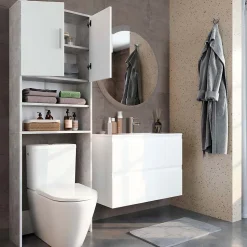Vicco Armoire de toilette Béton/blanc 64x190cm avec 2 portes