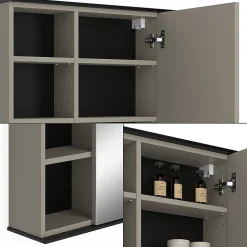 Vicco Armoire de toilette Grège 80x60cm avec miroir