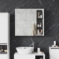Vicco Armoire de toilette blanc/gris 80x75cm avec des étagères ouvertes