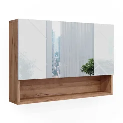 Vicco Armoire de toilette Blanc brillant/Chêne doré 17x55cm
