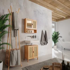 Vicco Armoire de toilette bambou/rotin 56x58cm avec miroir
