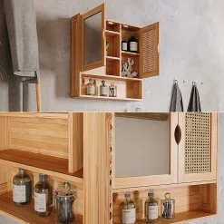 Vicco Armoire de toilette bambou/rotin 56x58cm avec miroir