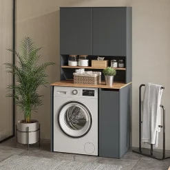 Vicco Armoire machine à laver Anthracite/chêne doré 93.6x88.2cm 2 pièces avec étagère