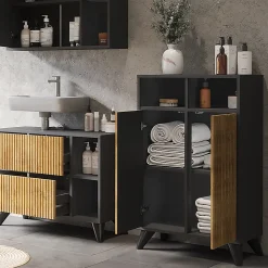 Vicco Armoire Midischrank Anthracite/Chêne de montagne 60x97cm avec 2 portes