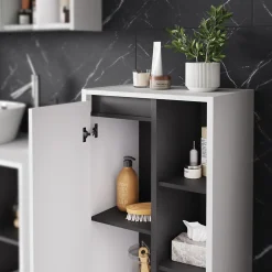 Vicco Armoire Midischrank blanc/gris 50x86cm avec des étagères ouvertes