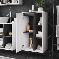 Vicco Armoire Midischrank blanc/gris 50x86cm avec des étagères ouvertes