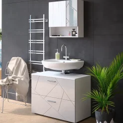 Vicco Ensemble de meubles de salle de bain Blanc Haute brillance 2 parties