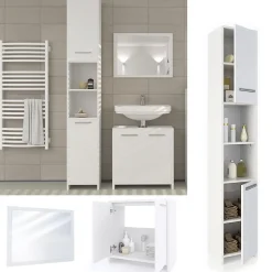 Vicco Ensemble de meubles de salle de bain Blanc 3 pièces, avec armoire haute