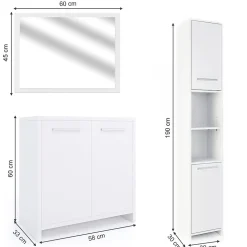 Vicco Ensemble de meubles de salle de bain Blanc 3 pièces, avec armoire haute