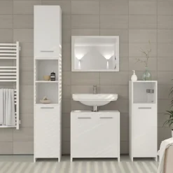 Vicco Ensemble de meubles de salle de bain Blanc 3 pièces, avec armoire haute