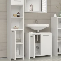 Vicco Ensemble de meubles de salle de bain Blanc 3 pièces, avec armoire haute