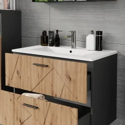 Vicco Ensemble de meubles de salle de bains Anthracite/Artisan 2 pièces