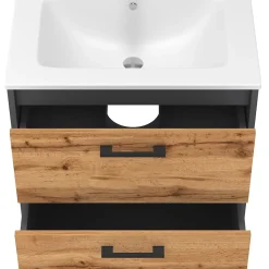 Vicco Ensemble de meubles de salle de bains Anthracite/chêne doré 61x61.5cm avec lavabo