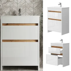 Vicco Ensemble meubles bain Blanc 2 pièces, armoire basse 60 cm