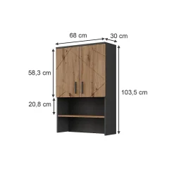 Vicco Meuble bain Anthracite/Artisan 68x103.5cm avec 2 portes