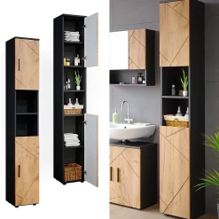 Vicco Meuble de rangement de salle de bain Chêne doré/anthracite 30x192cm