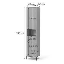 Vicco Meuble salle de bain Gris 40x190cm avec portes, et tiroir
