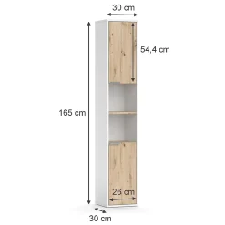 Vicco Meuble salle de bain Blanc 30x165cm avec portes, et compartiments ouverts